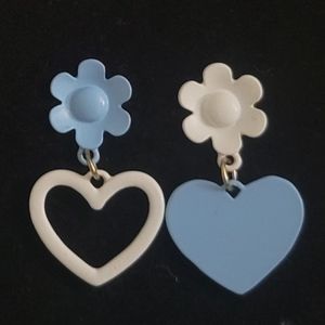 Blue/White Heart Earrings